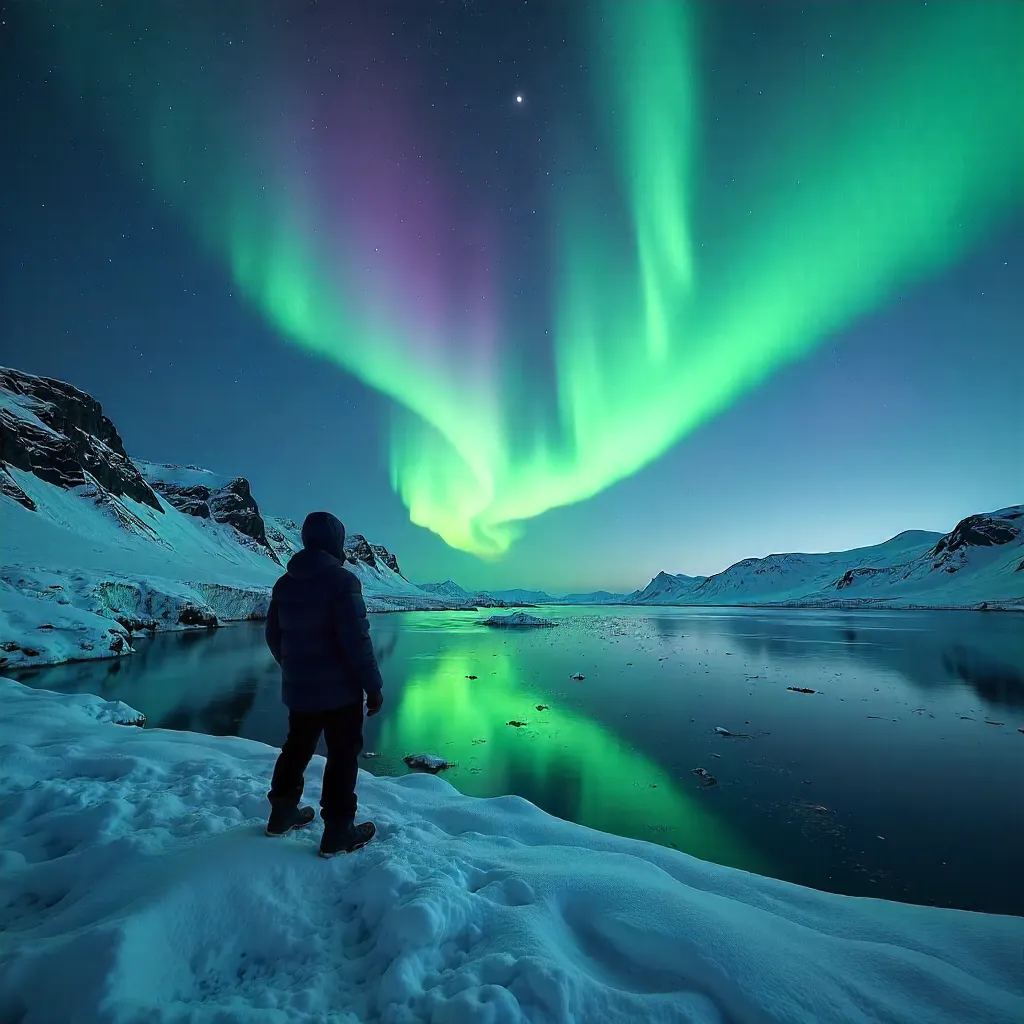 Aurora over Iceland's Icy Wilderness