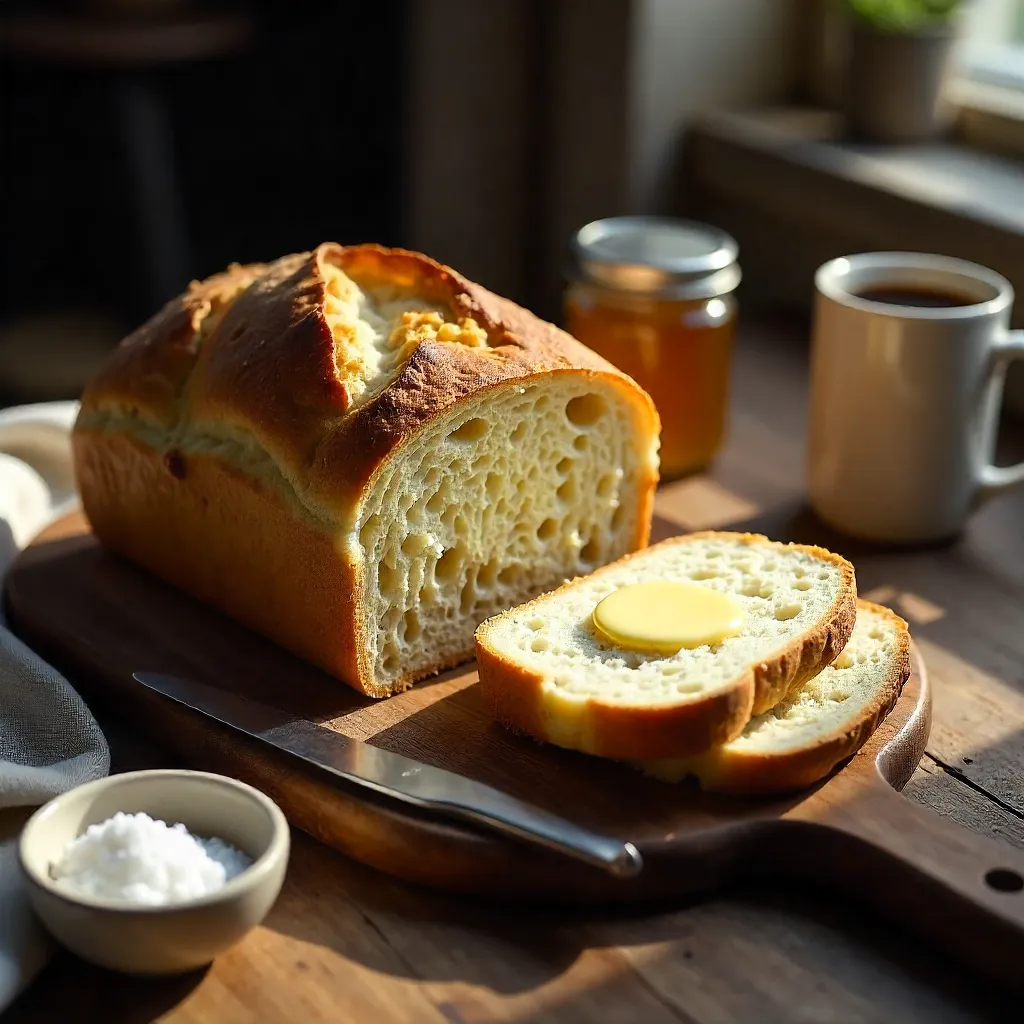 Golden Homemade Sourdough with Butter on Rustic Table