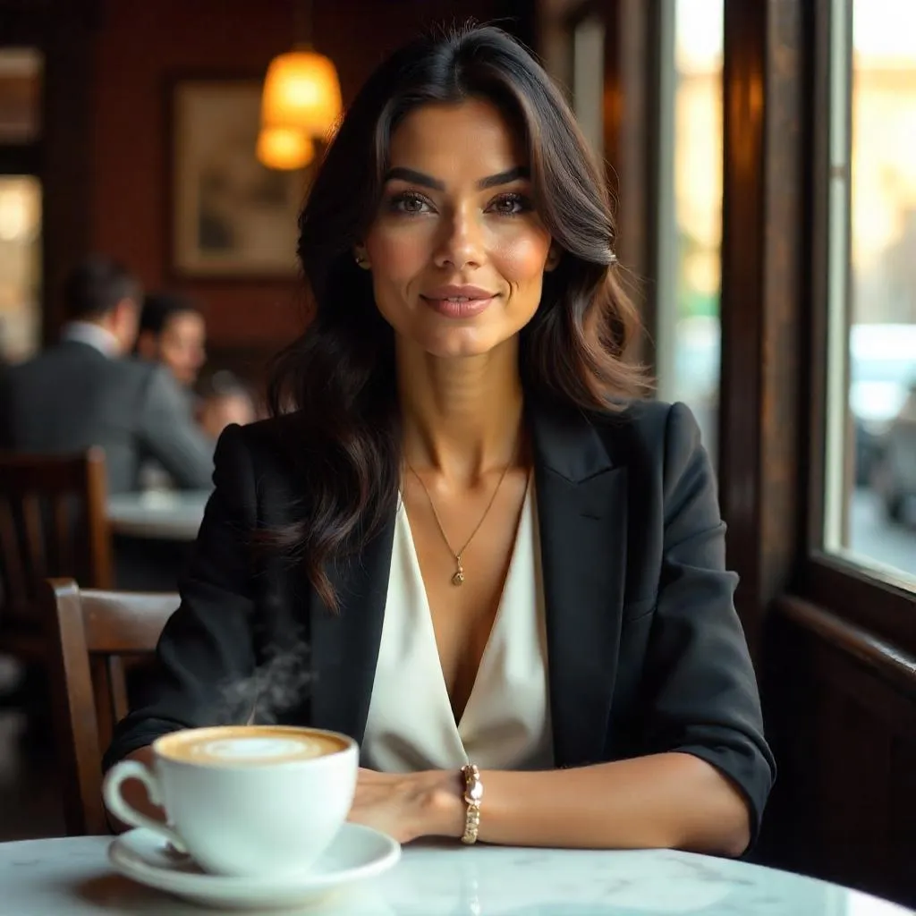 Elegant Latina in a Café - Photorealistic Portrait