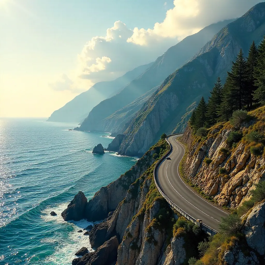 Coastal Mountain Road by the Ocean