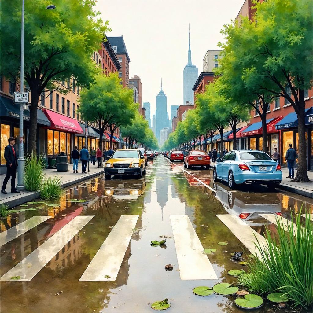 Swamp Meets Street: A Watercolor Urban Scene