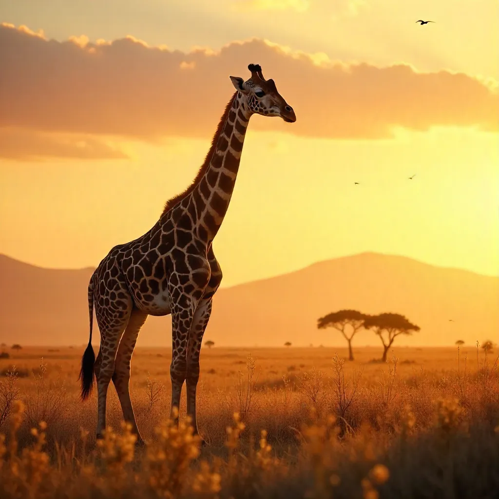 Giraffe in the Golden South African Savannah