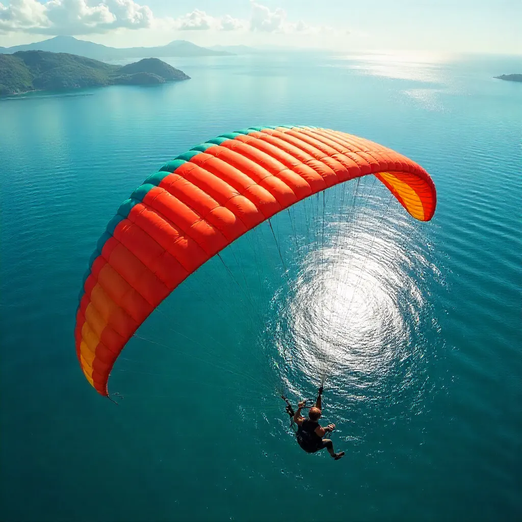 Bird's-Eye Paraglider Over Calm Ocean