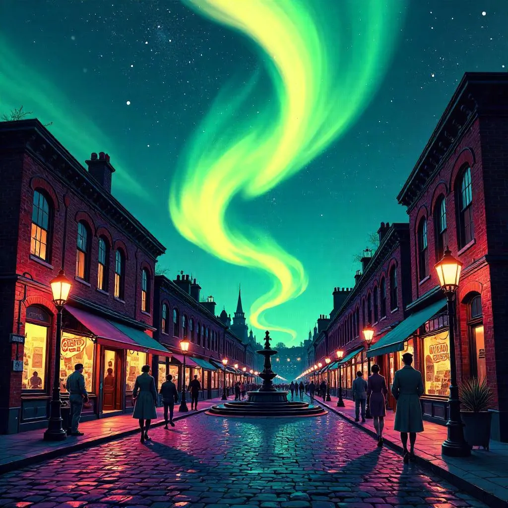 Aurora Over the Comic Town Square