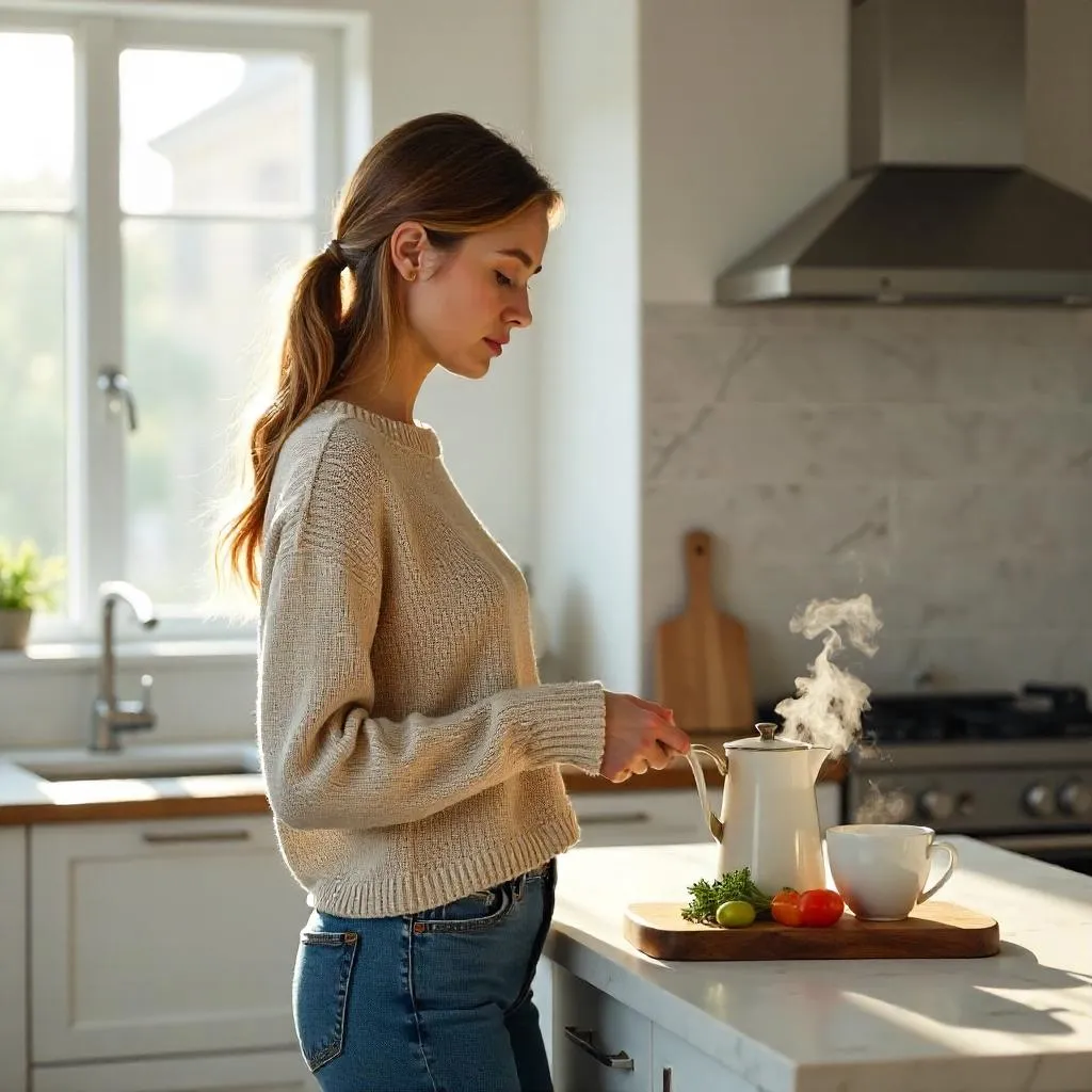 Photorealistic Young Woman in a Modern Kitchen