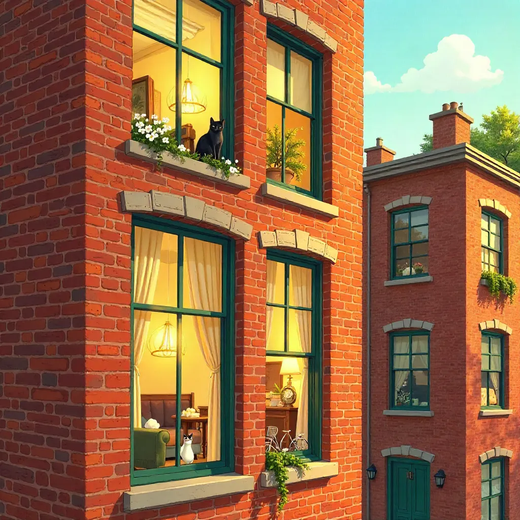 Vertical Window Corner: Warm Urban Home Life