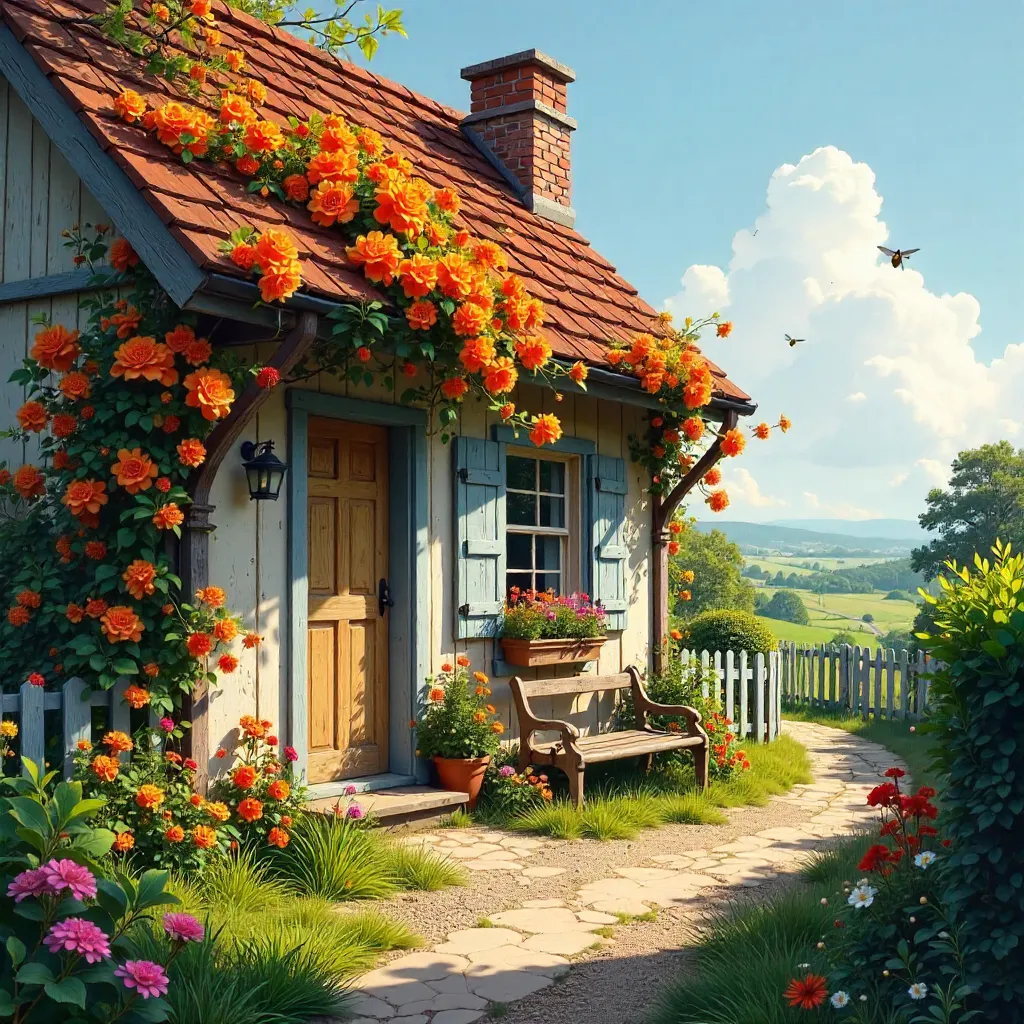 Rustic Cottage Bathed in Orange Blooms