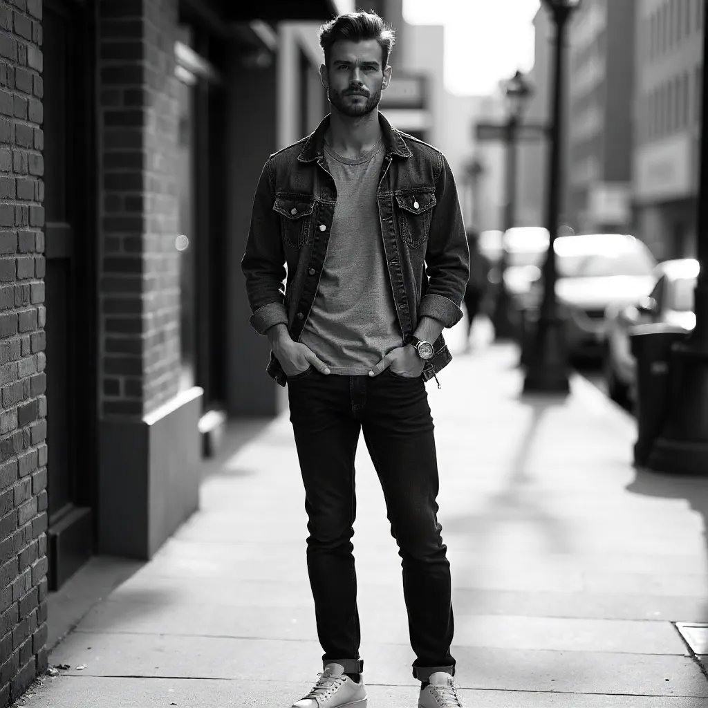 Monochrome Outdoor Portrait: Casual Male Model