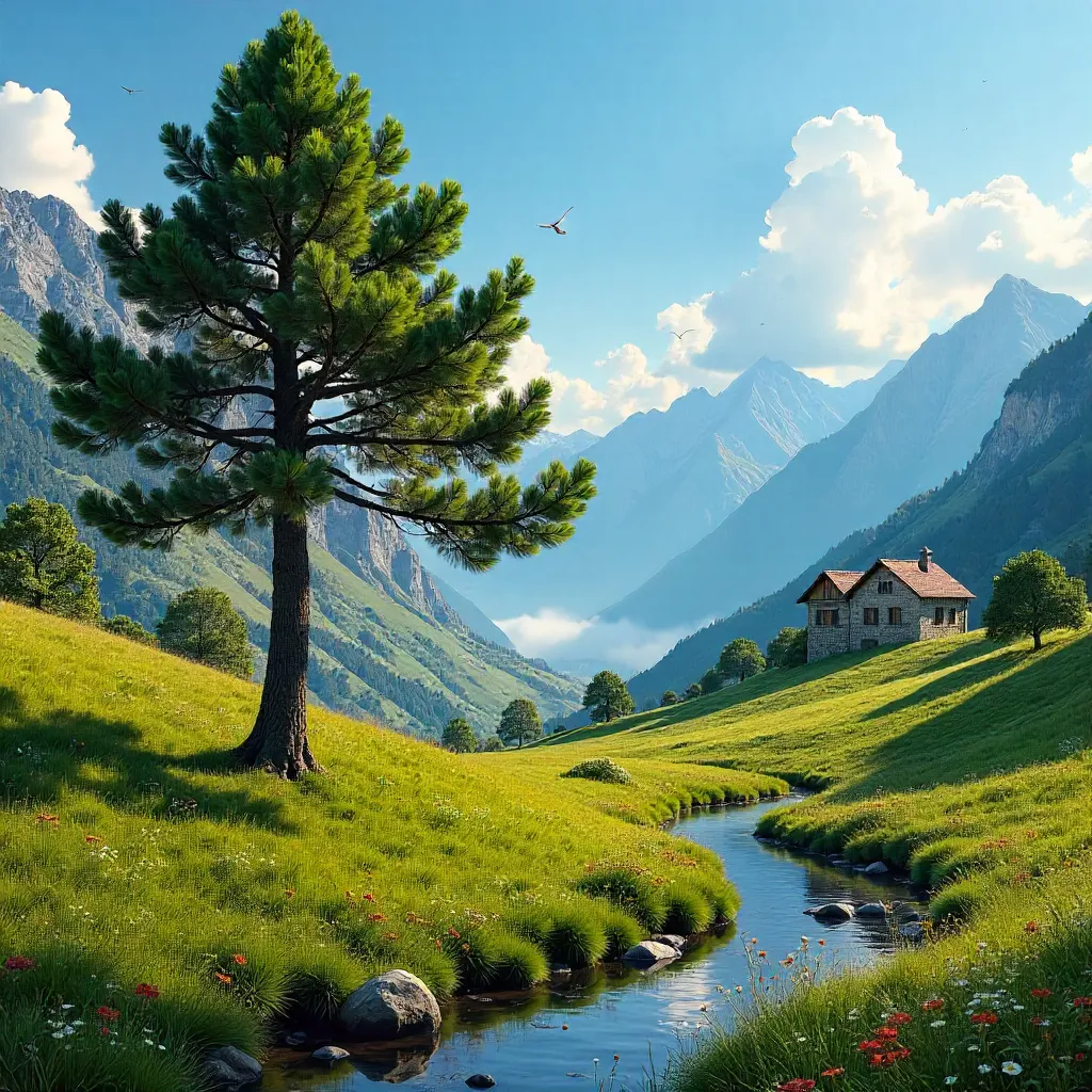 Sunlit Pine Meadow in Seydişehir, Türkiye