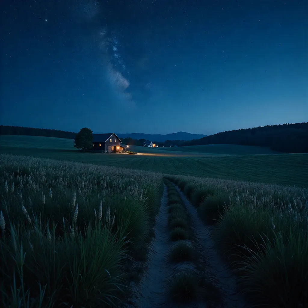 Starry Night Over a Tranquil Rural Landscape