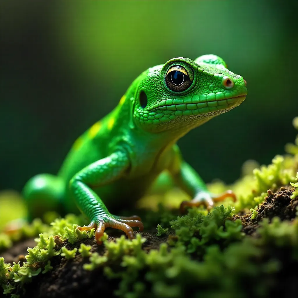 Emerald Basilisk on Moss: A Close-Up Portrait