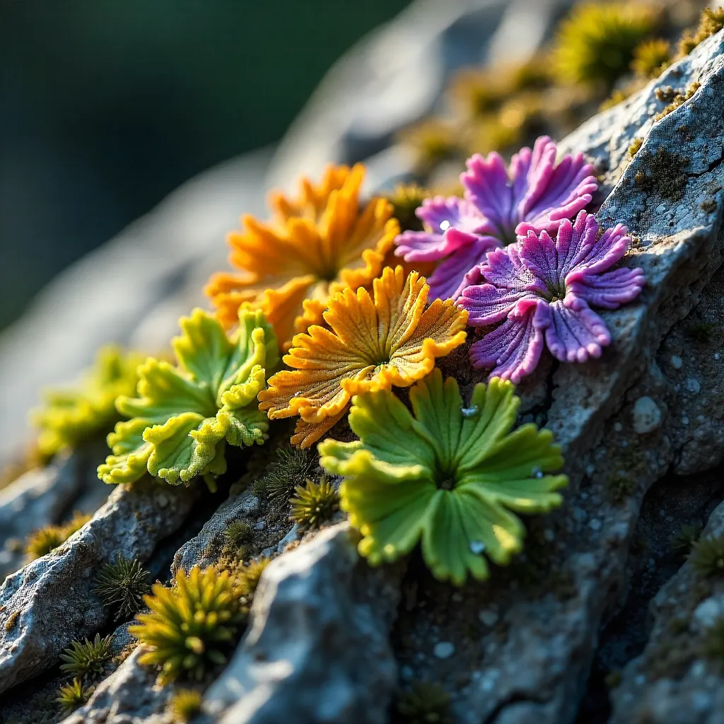 Vibrant Lichen Close-Up on Hà Giang Rock