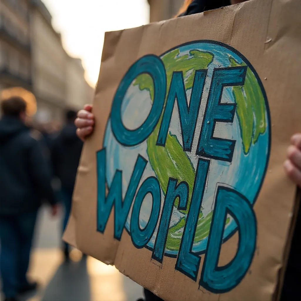 One World for Climate: Close-Up Protest Sign