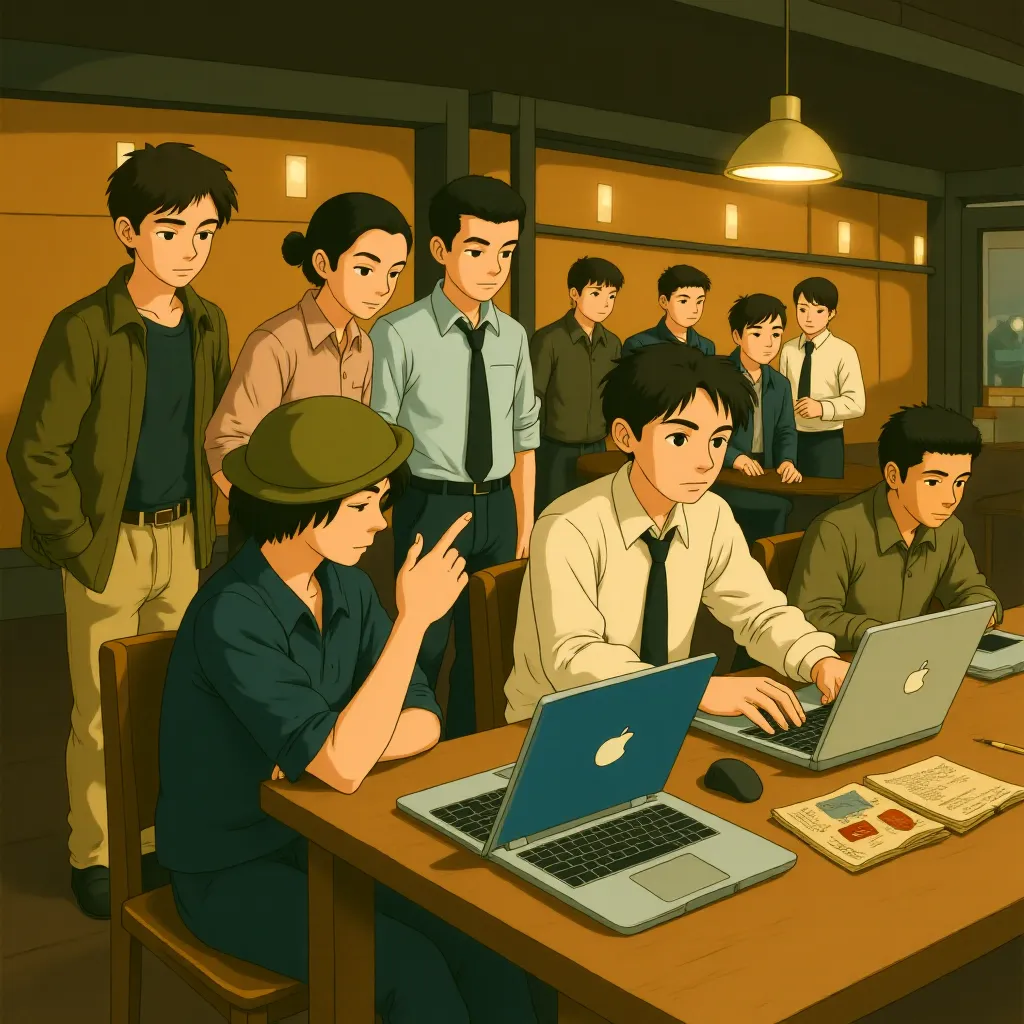 Mark Wahlberg, Alec Baldwin, Matt Damon, Anthony Anderson, James Badge Dale, and Robert Wahlberg in The Departed (2006) - Anime style