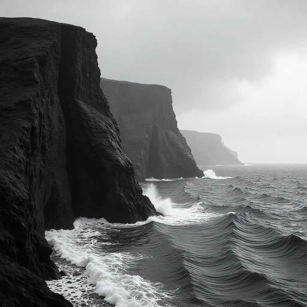 Monochrome Cliffs Overcast Coastline