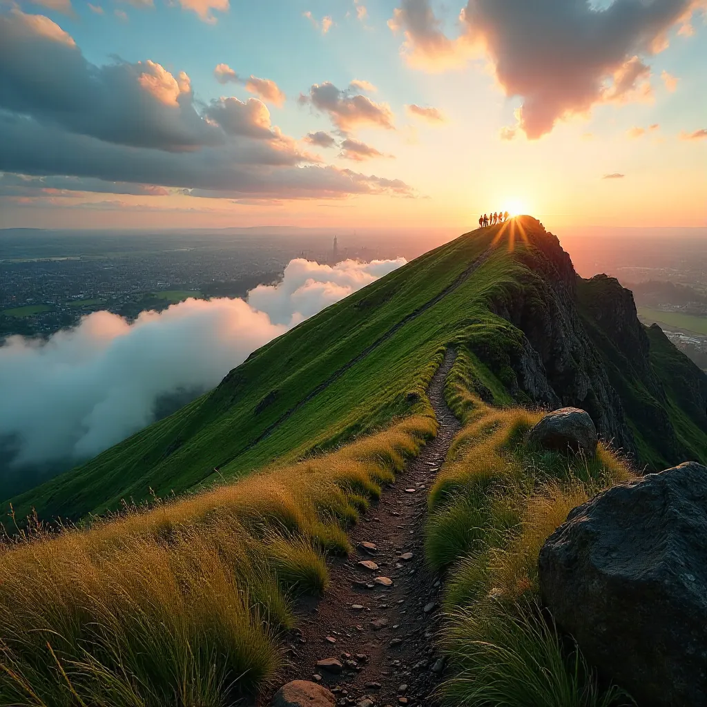 Hikers on Arthur's Seat: Breathtaking Edinburgh Panorama