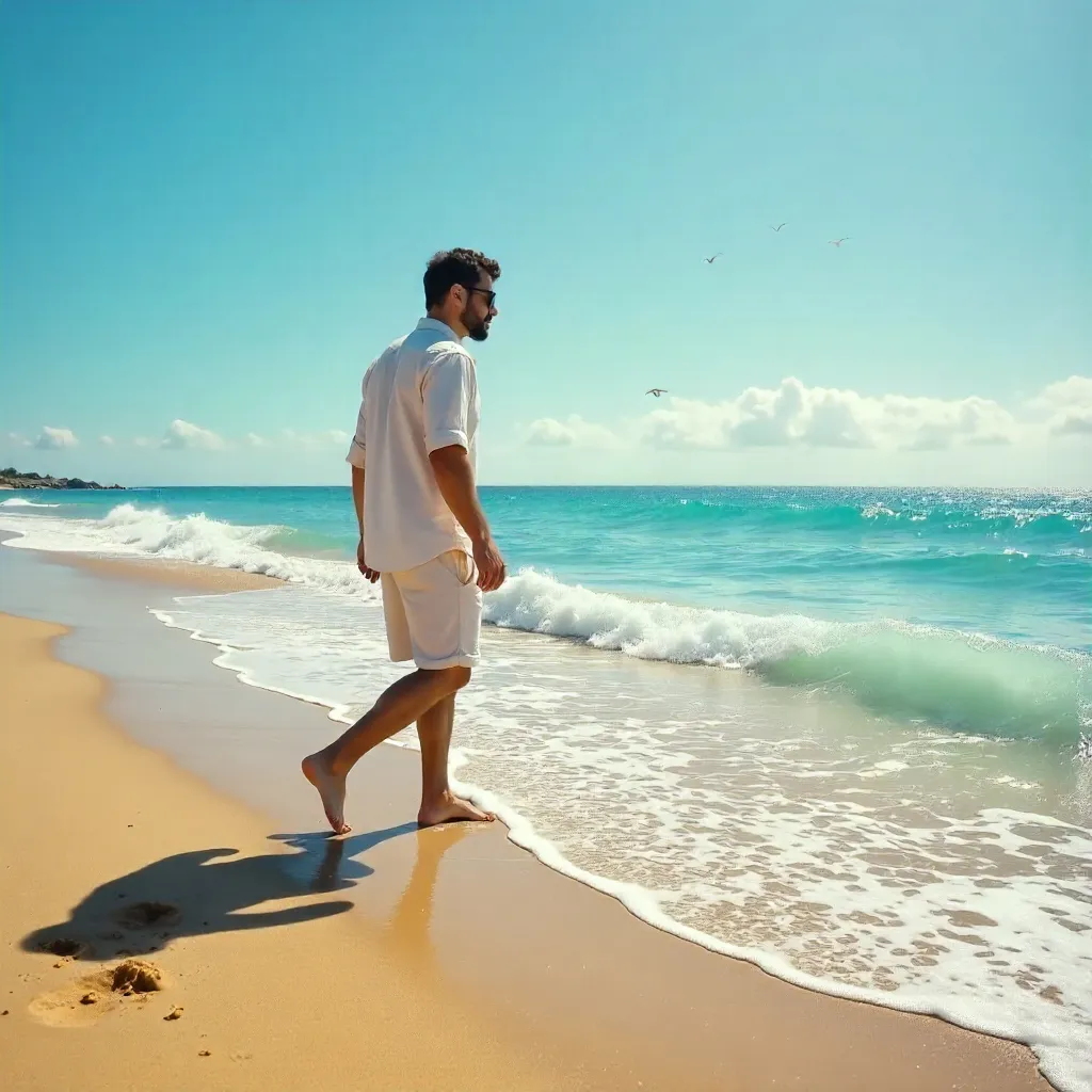Sunlit Beach Walk: Serene Ocean View