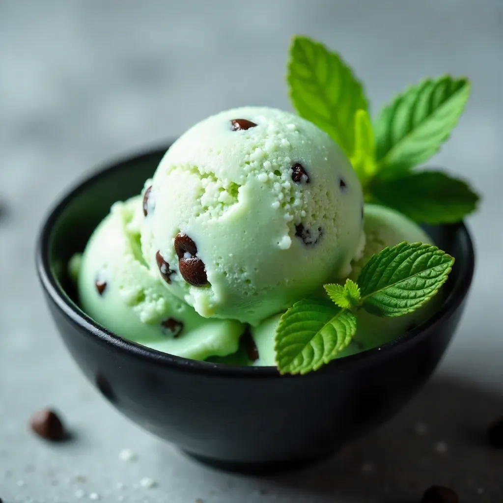 Elegant Mint Chocolate Chip Close-Up in a Black Bowl