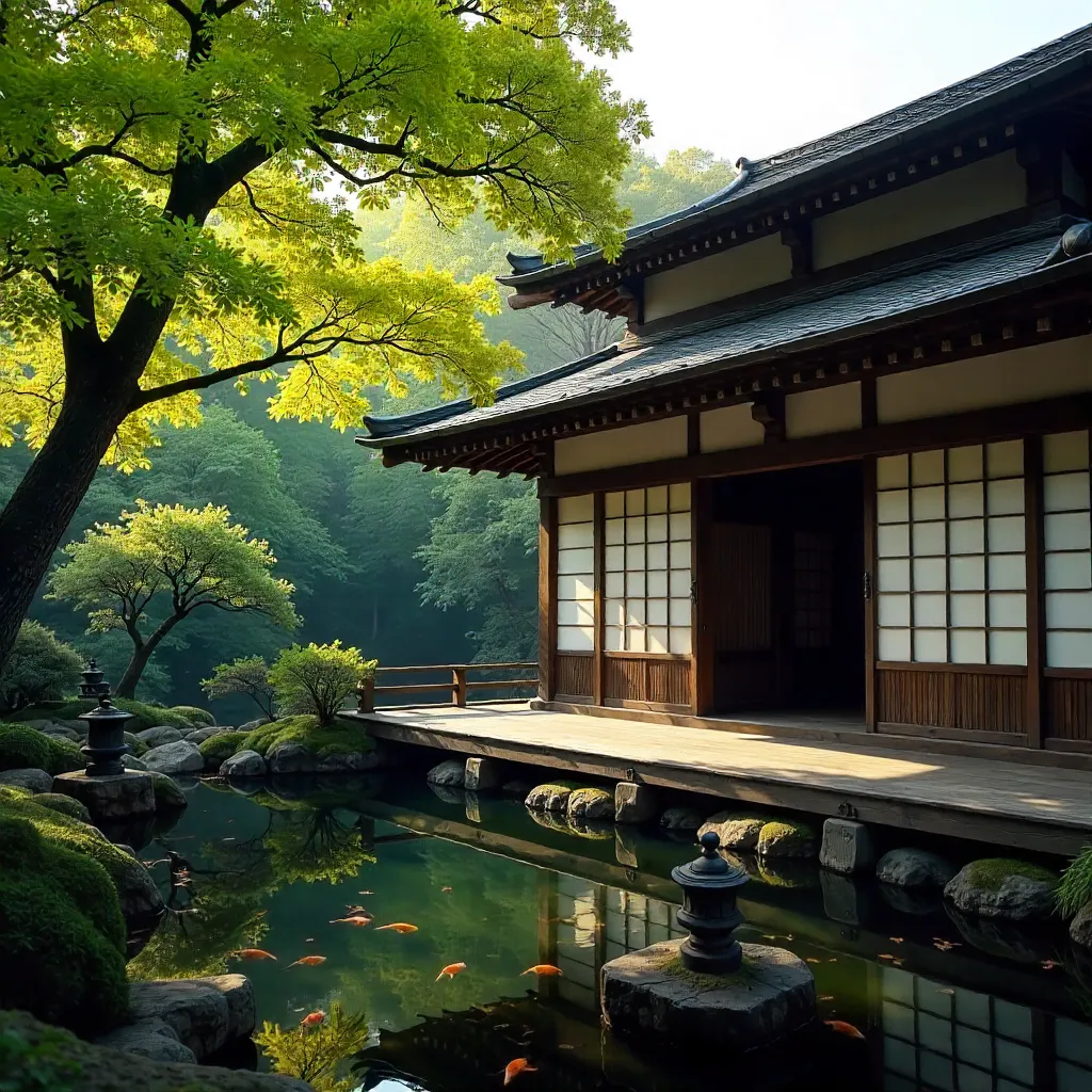 Dappled Sunlight on a Traditional Japanese Building