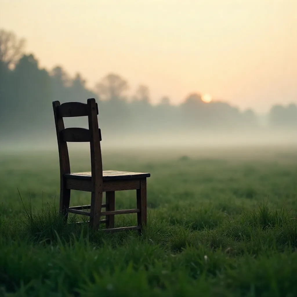 Solitary Wooden Chair in a Misty Meadow