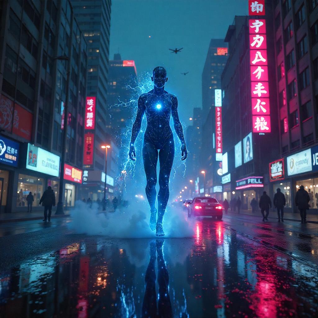 Wraith in Neon Rain: Cyberpunk City