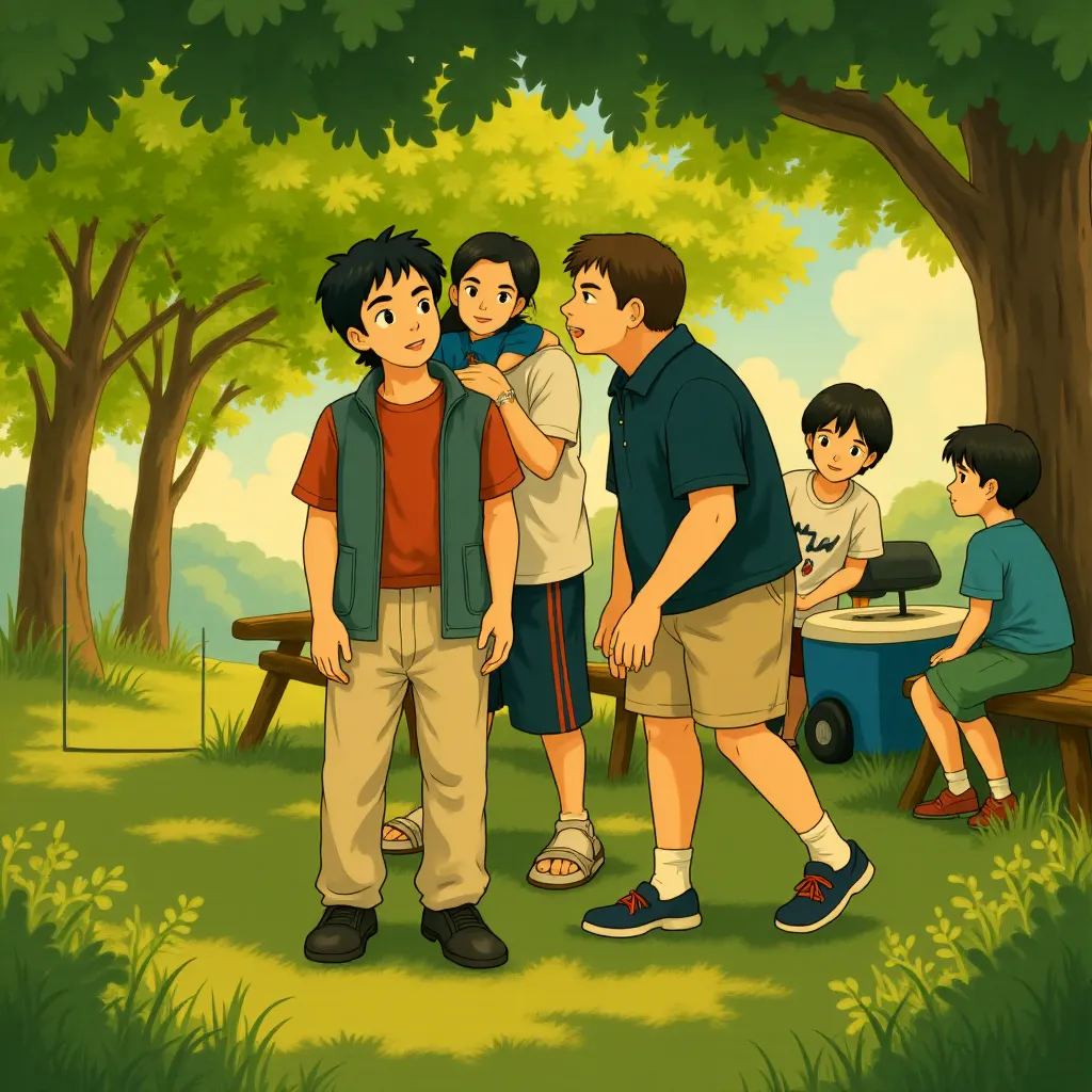 Adam Sandler, Rob Schneider, Kevin James, Jake Goldberg, Cameron Boyce, and Alexys Nycole Sanchez in Grown Ups (2010) - Anime style