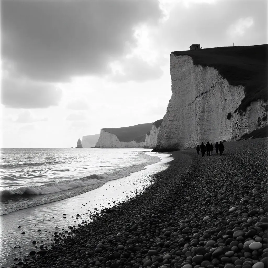 Monochrome Etretat Pebble Beach Walk
