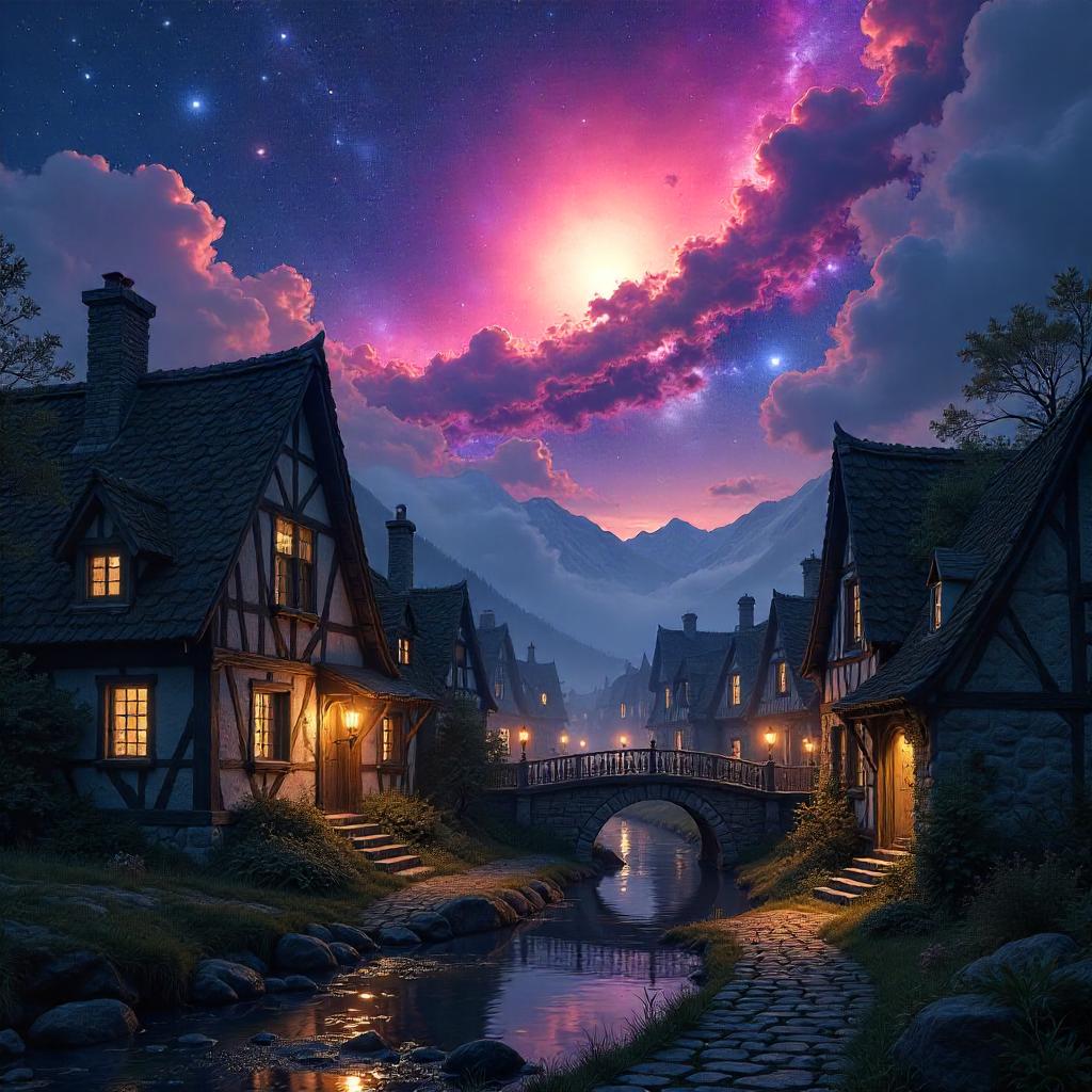 Nebula Village: Photorealistic Celestial Hamlet