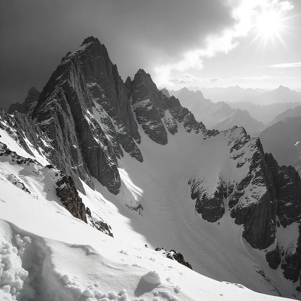 Monochrome Majesty: Rugged Snow Peaks