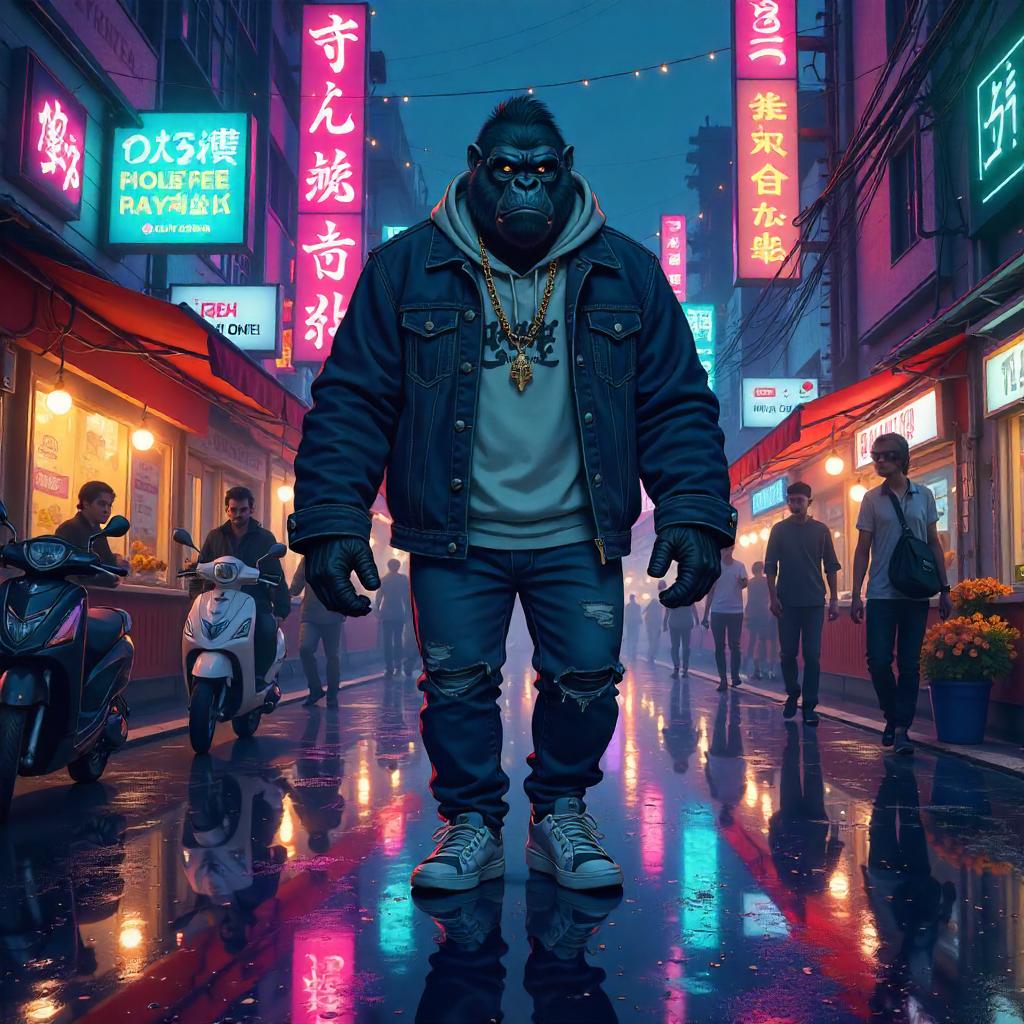 Gorilla in Neon Anime Street