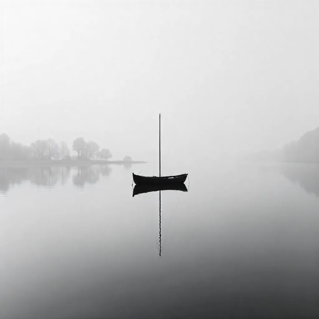 Elegant Black and White Boat with Perfect Reflection