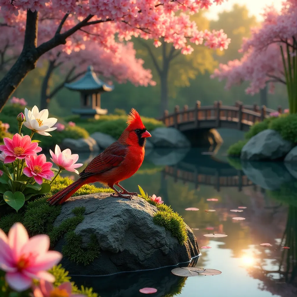 Red-crested Cardinal in a Buenos Aires Japanese Garden