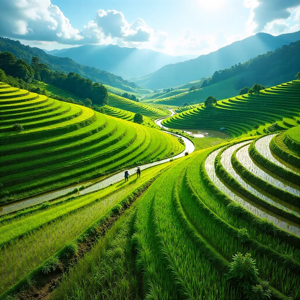 Emerald Terraced Rice Fields in Summer