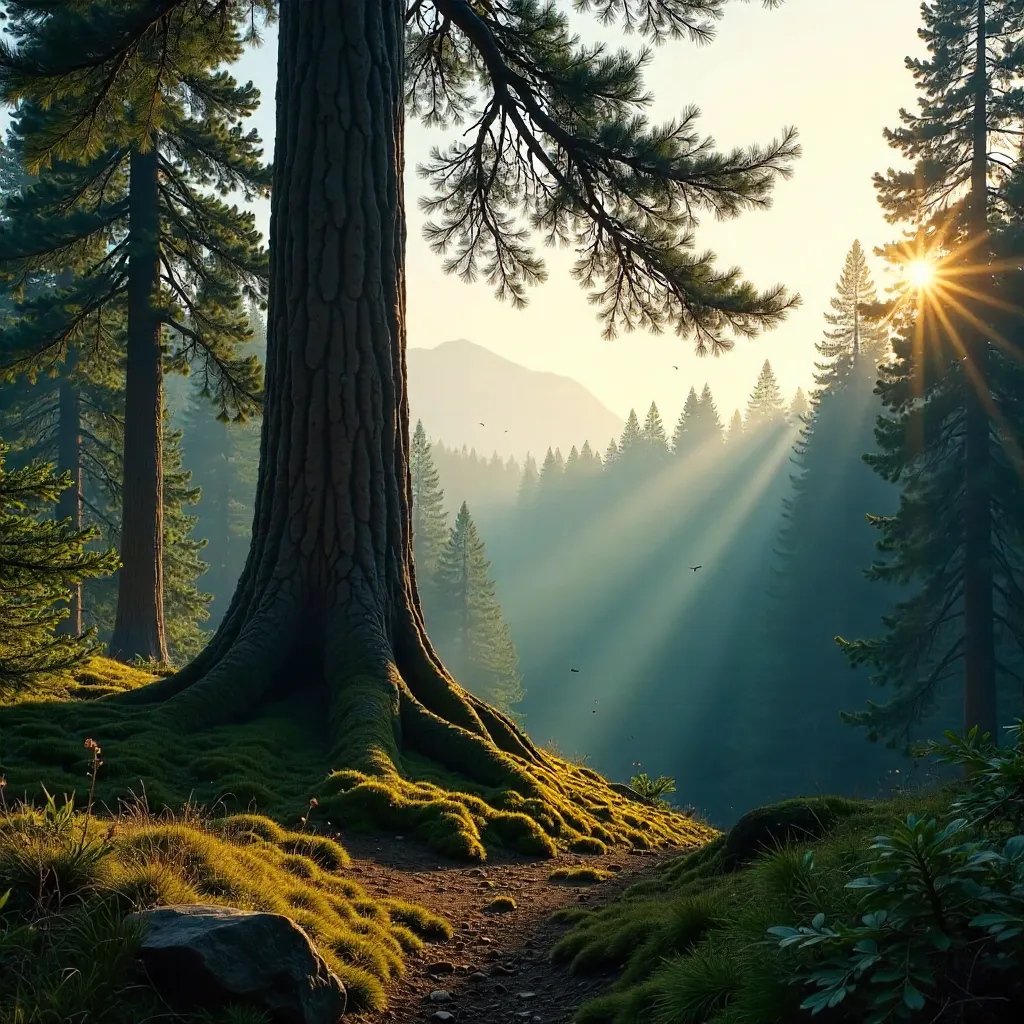 Emerald Sentinel: Tall Pine in a Vast Evergreen Forest