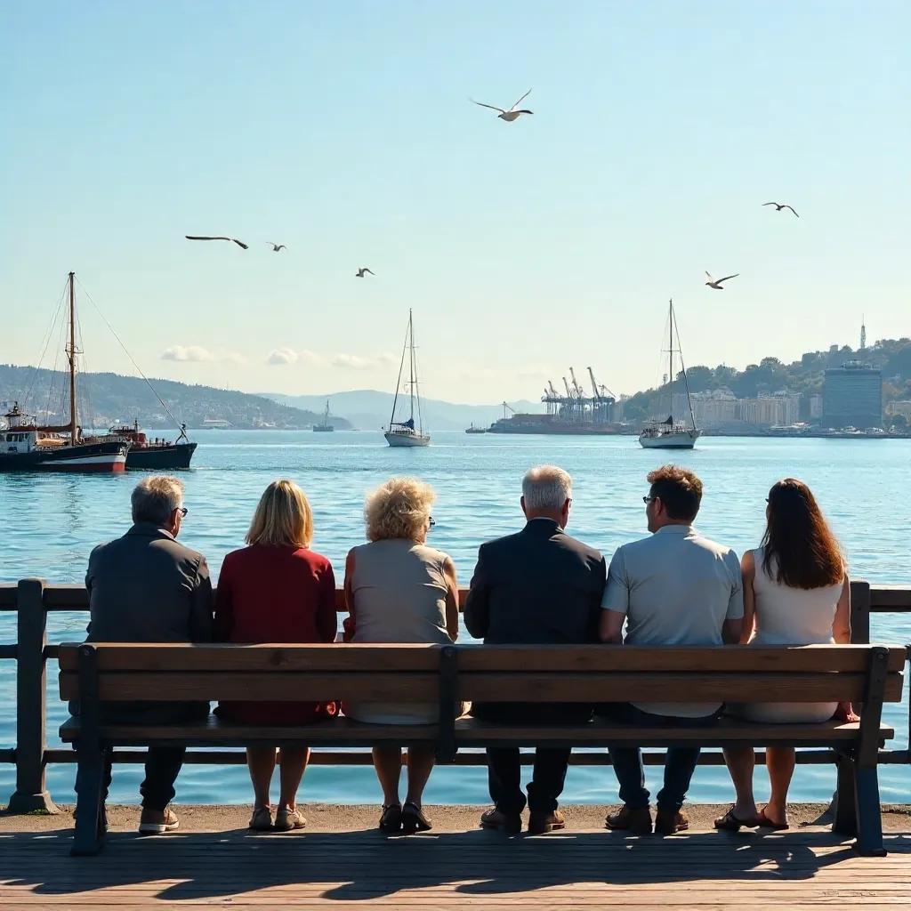 Serene Waterfront Gathering in a Port City