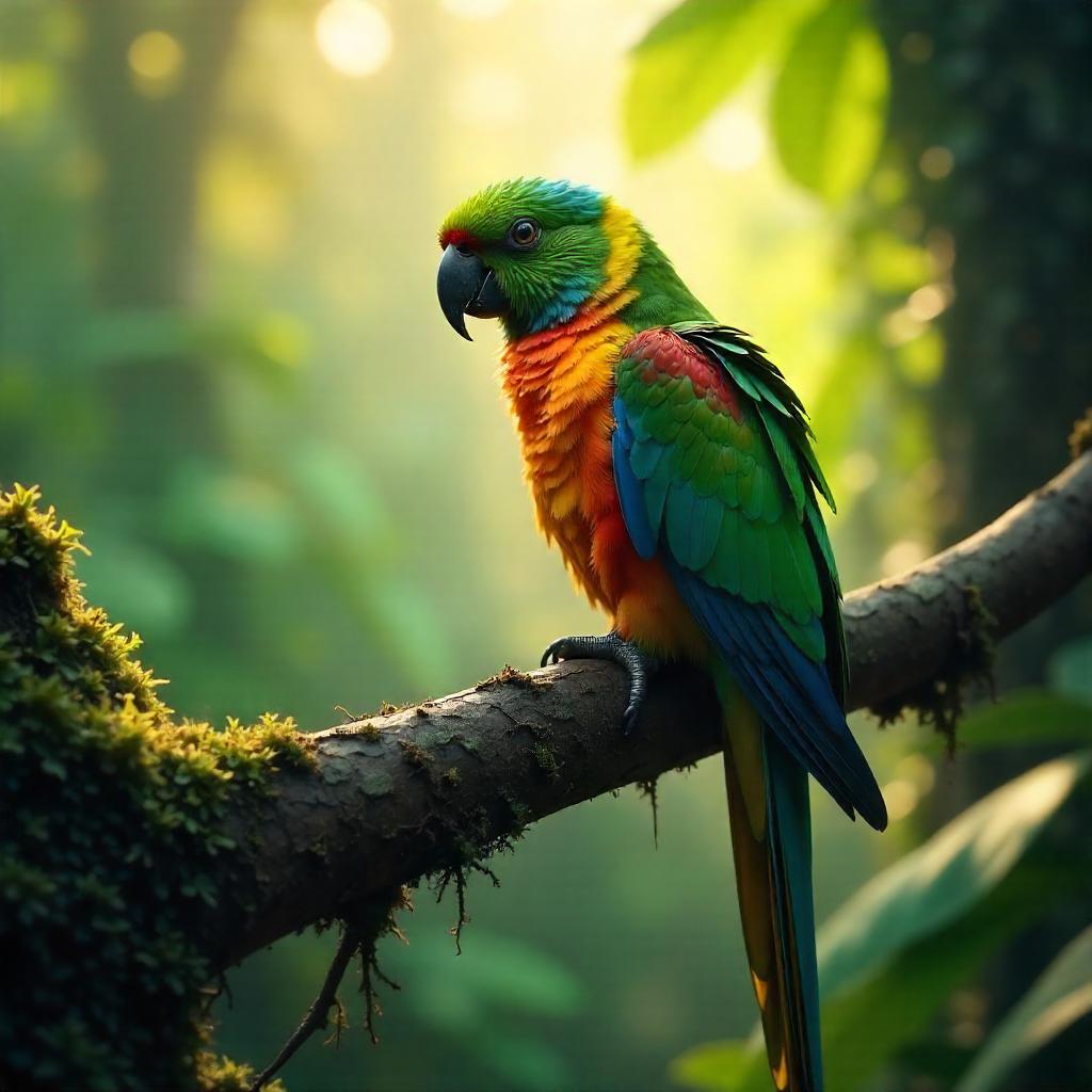 Photoreal Parrot in Sunlit Jungle Canopy