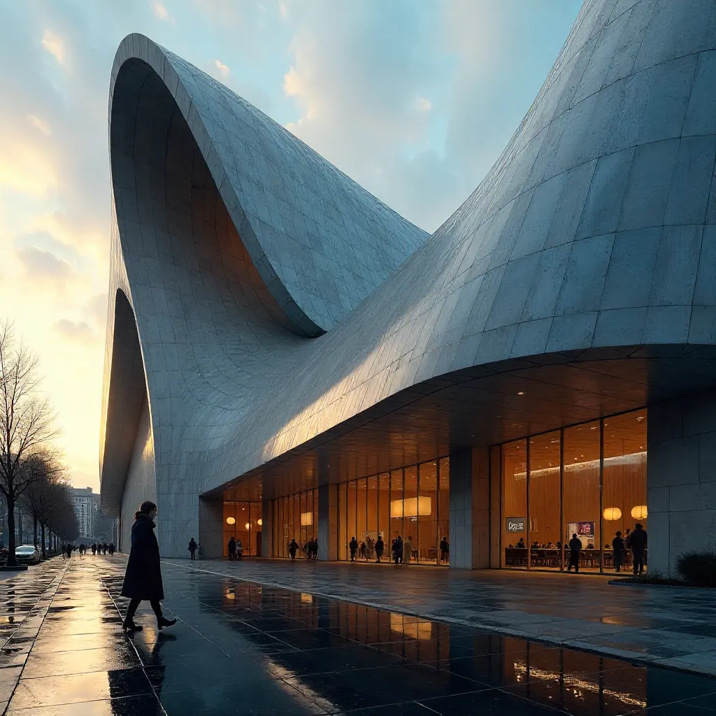 Lone Figure Before a Striking Modern Facade