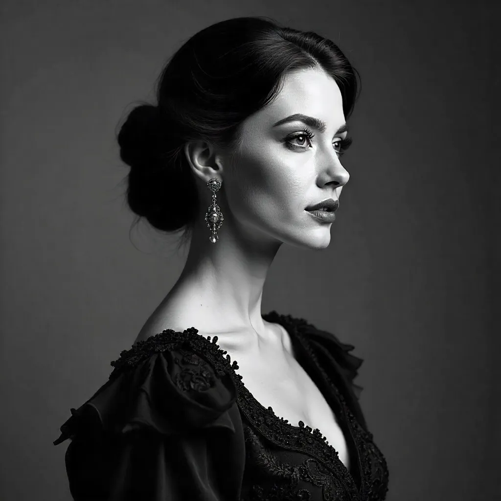 Noir Elegance: B&W Portrait in Textured Dress
