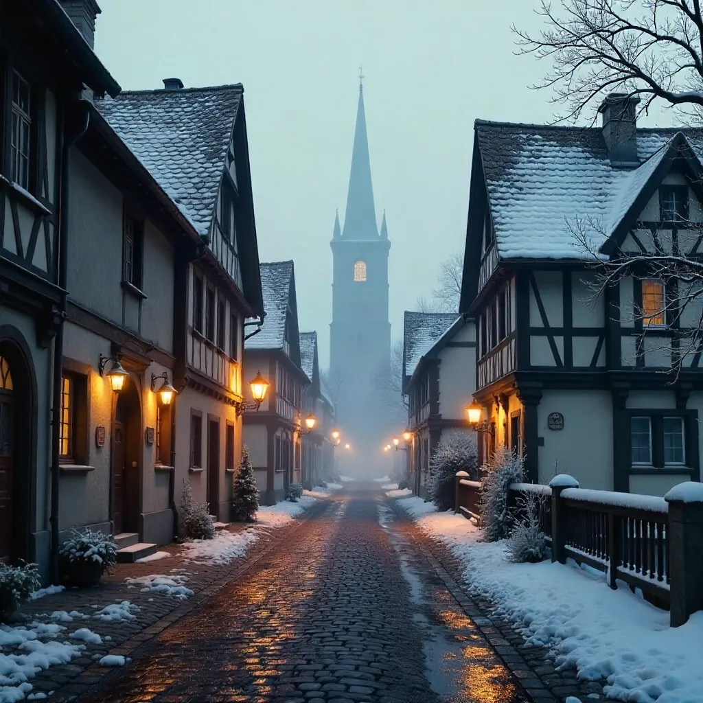 Foggy Winter Morning in Historic Auerbach, Germany