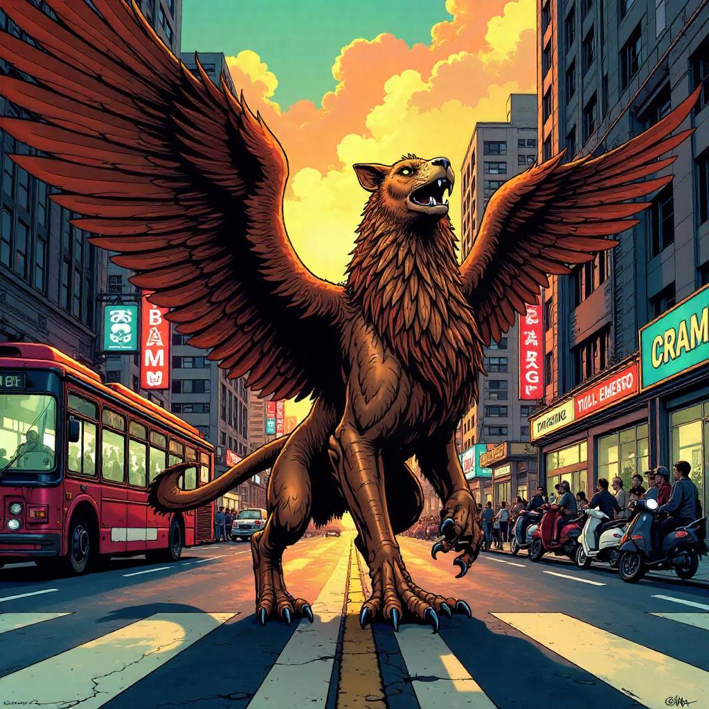 Griffin on the City Street: Comic Showdown