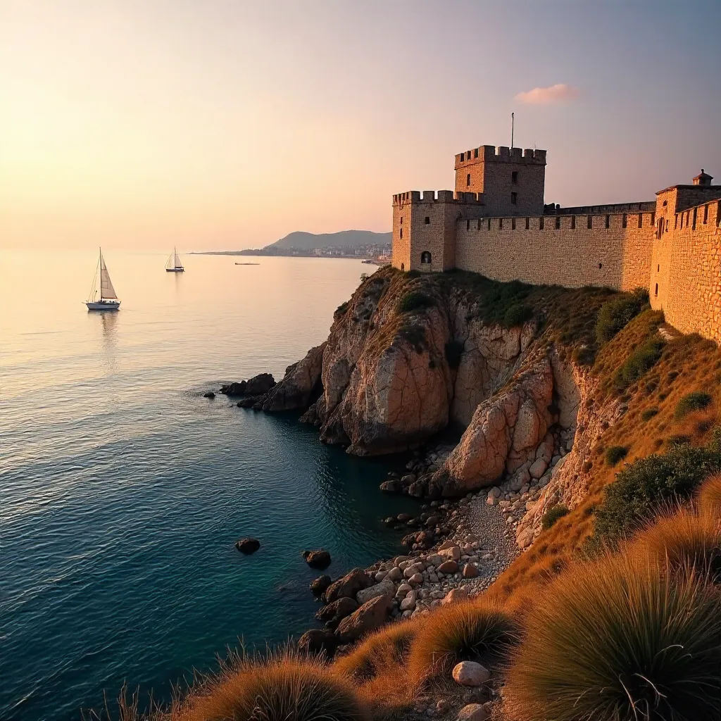 Sesimbra Fort Over Calm Seas at Sunset