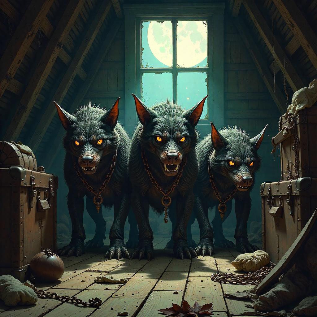Cerberus in the Attic: A Digital Painting