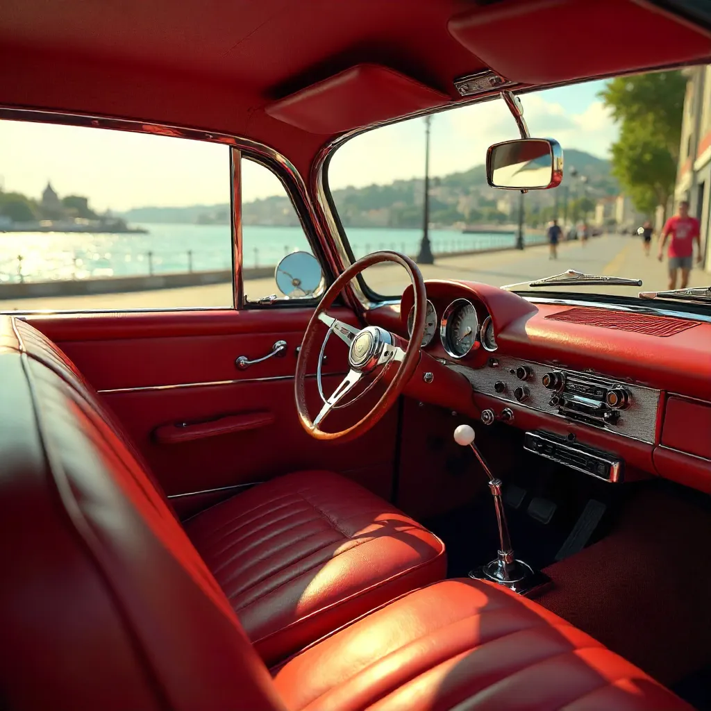 Vintage Red Interior of a Classic Izmir Car