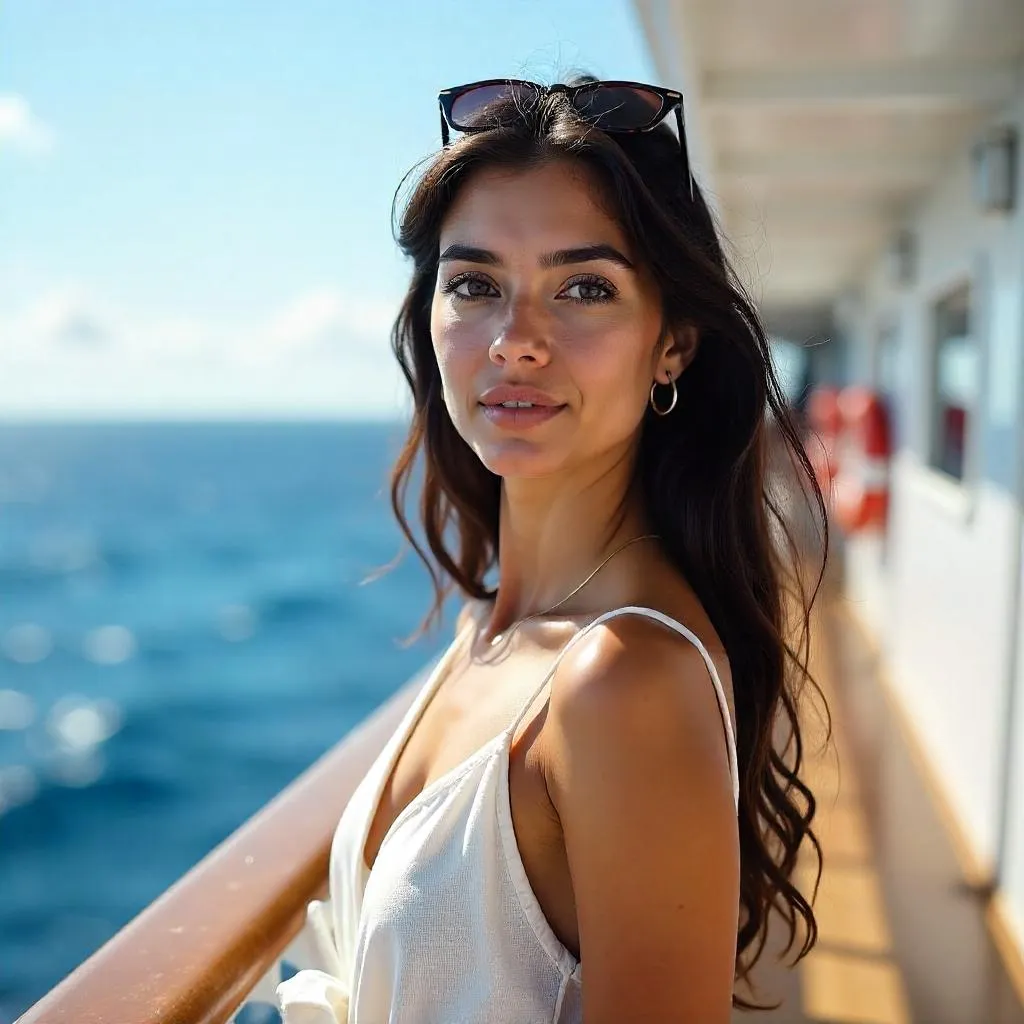 Sunlit Portrait of a Young Middle Eastern Woman on a Cruise Ship