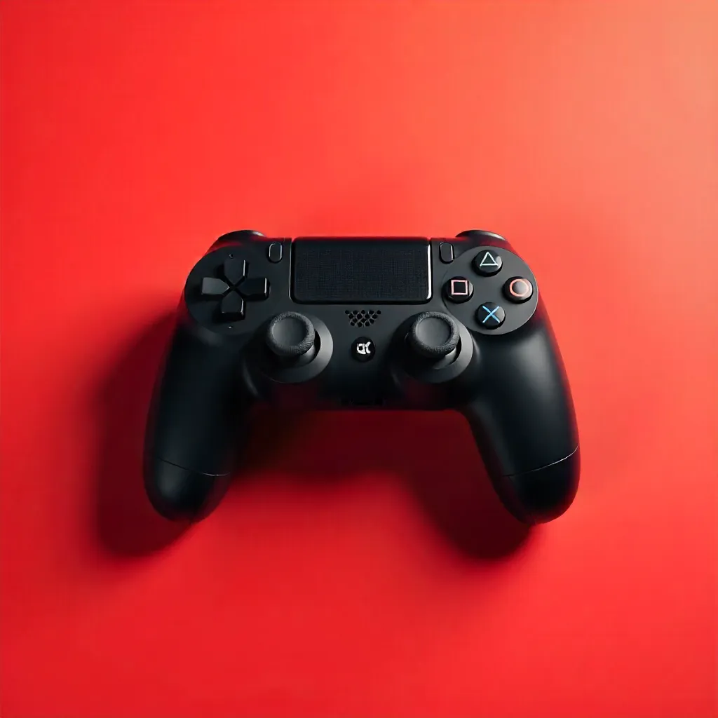 Minimalist Black Game Controller on Red Backdrop