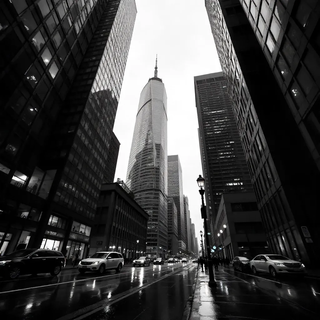 Twisted Monochrome Skyline: Dynamic Skyscrapers