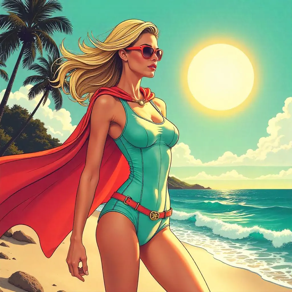 Comic-Book Beach Queen: Stylish White Woman