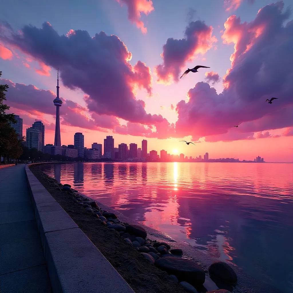 Stunning Sunset Over Lake Ontario: Toronto Skyline