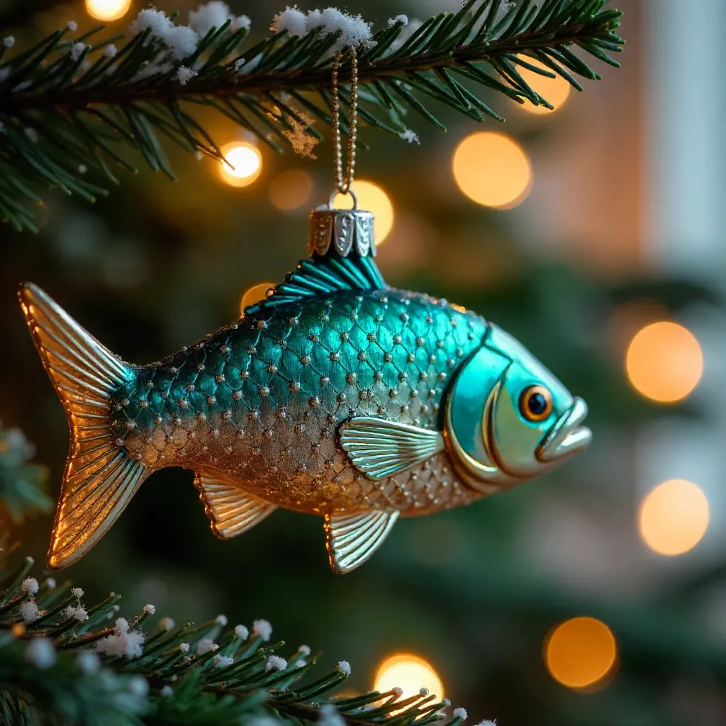 Iridescent Fish Ornament on a Vibrant Christmas Tree