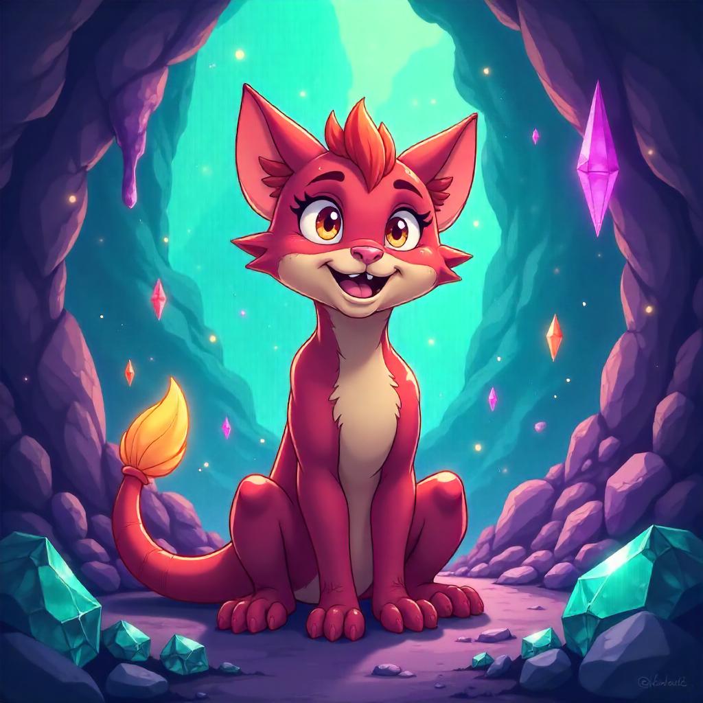 Shapeshifter in a Crystal Cave (Cartoon Style)